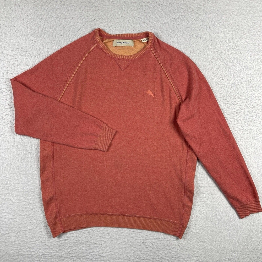 Tommy Bahama Sweater Mens Large Orange Pink Knit Shirt‎ Casual Everyday Commute